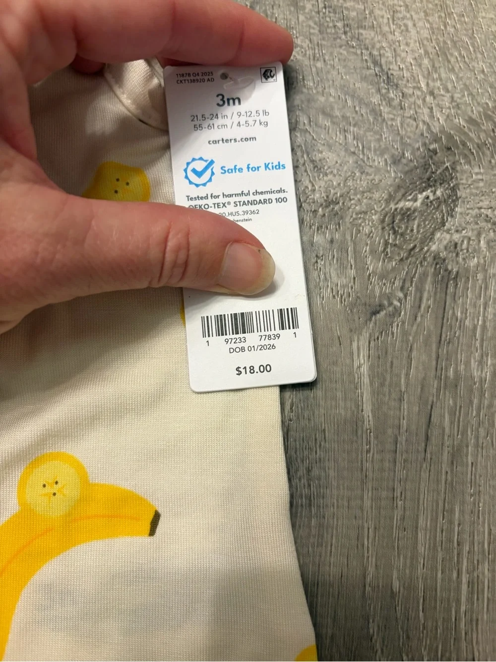 Carter's Once Upon A Farm Baby Banana PurelySoft Romper- Yellow/Cream- NWT